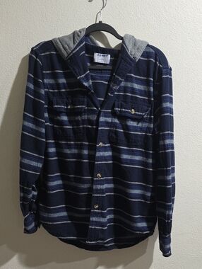 Old Navy Hooded Flannel Button Down Shirt
